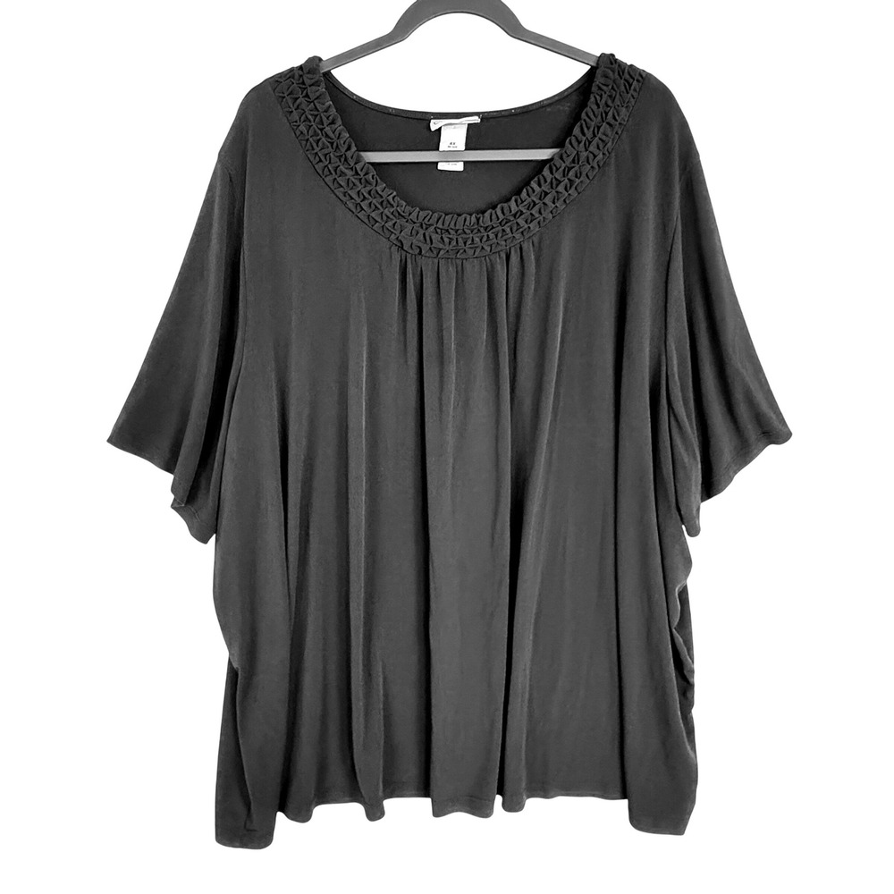 Maggie Barnes Catherines Black Embellished Neck Sz 4X Top whimsigoth holiday
